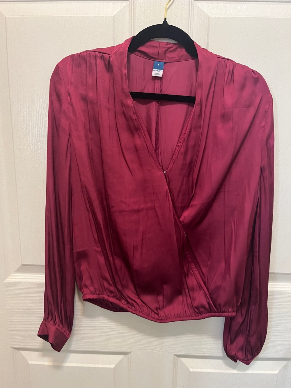 Old Navy Raspberry Satin Surplice Blouse